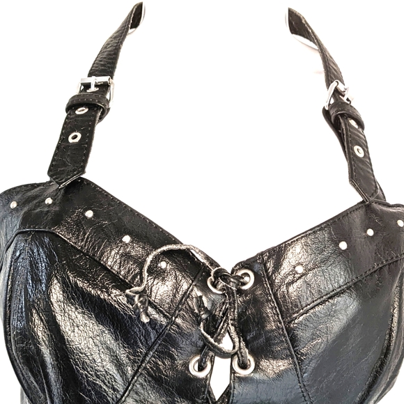 ECHTES LEDER Futter Women's Black Leather Open Back Halter Vest - Picture 3 of 11